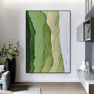 手绘油画厚肌理立体抽象绿林装饰画现代简约客厅玄关走廊背景挂画