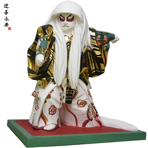 迎善永安 日本佛像木雕人物彩绘歌舞伎镜狮子定制家居工艺品摆件