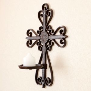 格嘉睿尔欧式铸铁工艺品复古十字镂空壁挂烛台 铁艺欧式烛台
