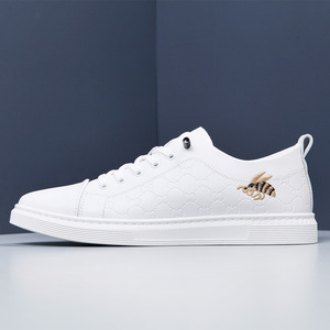 雷迪波尔男鞋新款春季男士休闲小蜜蜂二层皮小白鞋子平底低帮潮鞋