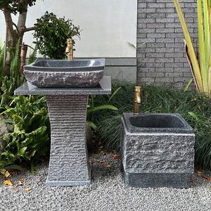 天然户外石头洗手盆庭院水池台盆室外洗手台立柱式洗脸盆花园水槽