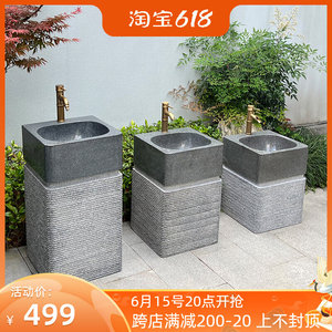 户外石头洗手盆庭院水池台盆花园天然原石柱盆别墅室外儿童洗手台