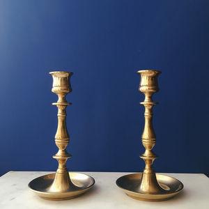 售罄赏析|欧洲黄铜烛台vintage复古摆件西洋收藏孤品中古一对