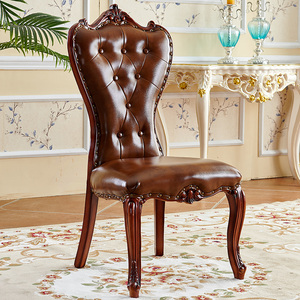欧式餐椅实木高端简约美式做旧高靠背舒适椅复古雕花酒店家用椅子