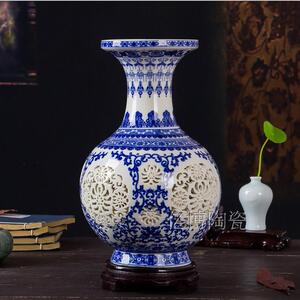 景德镇陶瓷器手工青花瓷薄胎镂空古典花瓶客厅家居装饰工艺品摆件