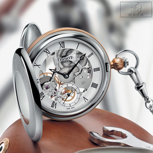 正品tissot天梭怀表双面翻盖镂空透底机械怀表t859.405.29.273.00