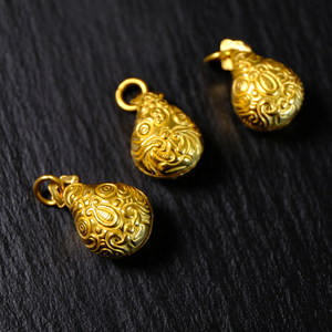 足金手工錾刻吊坠铃铛饕餮黄金饰品百搭配饰复古