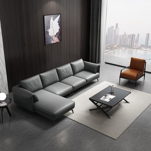 意式极简真皮沙发深灰色头层牛皮现代简约客厅轻奢羽绒转角沙发