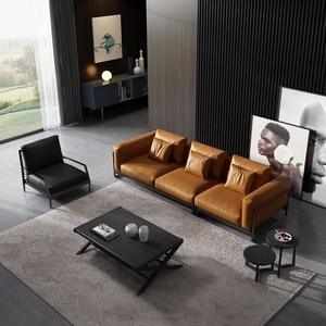 意大利真皮沙发意式头层牛皮羽绒轻奢设计师华意极简空间高端家具