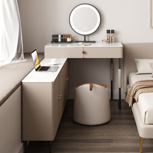 转角梳妆台卧室现代简约轻奢实木收纳一体高级感大户型拐角化妆桌