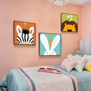 北欧儿童房墙面装饰画卡通可爱动物创意组合卧室床头温馨萌宠壁画