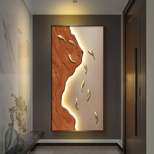 3d立体九鱼图入门玄关装饰画led发光灯画现代简约走廊过道壁画