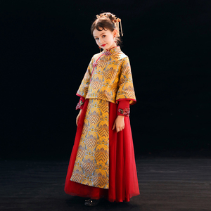 中国风走秀唐装儿童礼服女童拜年服冬中式秀禾服汉服古筝演出旗袍