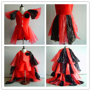 男童塑料袋环保服时装走秀披风绅士环保走秀服装创意手工儿童衣服