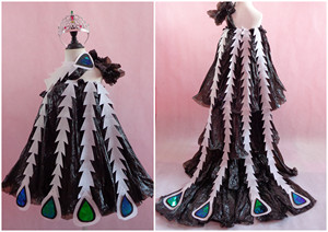六一环保演出服装黑色经典时装走秀孔雀拖尾蓬蓬裙母女手工自制服