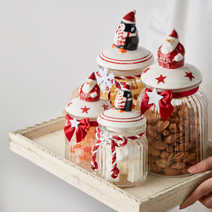 圣诞密封罐创意卡通糖果罐子零食坚果储存罐透明玻璃糖果储物罐子