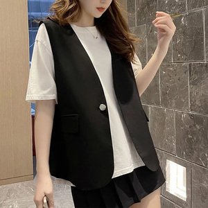短款西装马甲女春秋2022年新款夏季简约黑色坎肩百搭背心马夹外搭