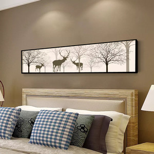 北欧卧室床头挂画长方形横幅壁画麋鹿酒店宾馆民宿简约客厅沙发画
