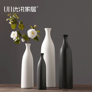 素烧现代简约白色陶瓷花瓶创意家居客厅北欧装饰品摆件干花插花器
