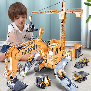 超大号挖掘机男孩玩具吊车铲车挖土机大型合金工程车套装轨道收纳