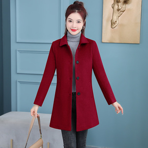 红色大衣女中长款2024新款韩版修身显瘦高级感小个子毛呢外套女冬