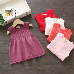 女宝宝毛线裙子马甲秋冬季纯棉女童毛衣裙婴幼儿针织儿童背心裙春