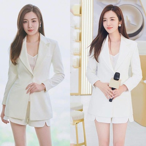 luluins正品王晓晨明星同款衣服白色西装外套内衬时尚短款套装女