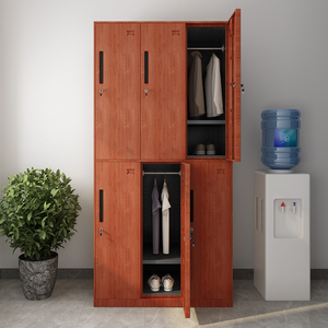 木纹钢制更衣柜文件柜铁皮带锁办公资料柜档案柜员工储物室换衣柜