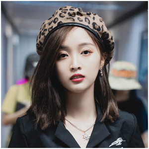 豹纹贝雷帽女秋冬吴宣仪同款时尚贝雷帽pu包边南瓜蓓蕾帽画家帽潮