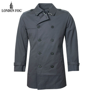 伦敦雾男装商务休闲中长款双排扣风衣宽松纯色翻领外套ls16wf112