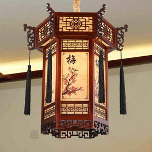 灯笼2023新款古典中式实木六角宫灯大门口复古中国风阳台大红灯笼