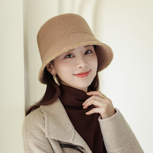 帽子女秋冬季韩版潮时尚百搭新款毛呢渔夫帽大沿显脸小盆帽中年人