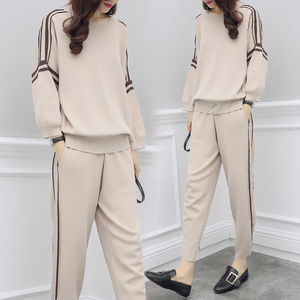 2019款春装女套装 时尚显瘦针织上衣休闲九分裤韩版洋气两件套