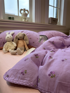 A类母婴双层纱紫色小樱桃少女心四件套全棉纯棉1.5m1.8被套床单