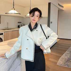 白色双面羊绒外套女短款小个子春装搭配显高小香风羊毛毛呢新款