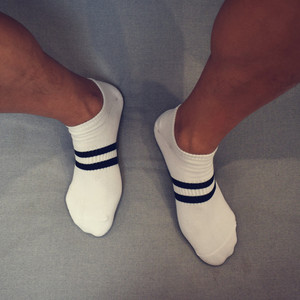 龙先生socks 浅口两条杠二杠条纹束腰运动短袜子男纯棉全棉白袜控