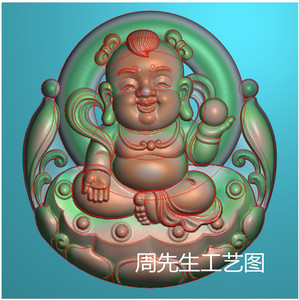 精雕图jdp灰度图bmp浮雕图玉雕图宝宝佛童子莲生贵子 as585