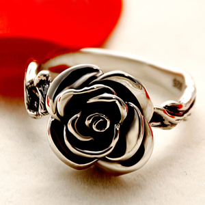 jewme玫瑰花925银戒指浪漫爱情指环复古文艺送女友生日礼物可刻字