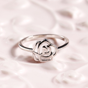 jewme玫瑰花戒指925银尾戒 日韩清新文艺森系花朵学生个性尾指戒