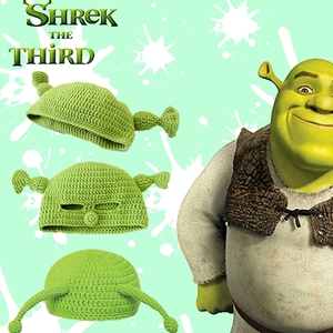 痞幼同款怪物史莱克帽子手工编针织毛线搞怪卡通男女秋冬季绿色帽