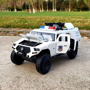 仿真东风猛士合金车模型特警车公安车回力声光车模摆件警灯玩具车