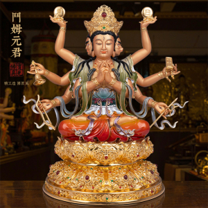 台湾纯铜鎏金斗姆元君神像供奉道家斗姆星君铜像斗母元君佛堂摆件