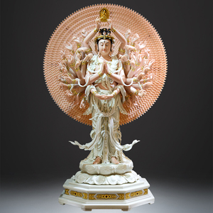 汉白玉石雕千手观音佛像供奉家用观音菩萨像寺庙大型佛像供佛摆件