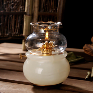 供佛油灯铜镶玉液体酥油灯佛灯供灯调光防风长明灯家用供奉佛前灯