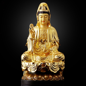 圆通佛具台湾纯铜鎏金观音佛像客厅供佛摆件平安观音菩萨像家用