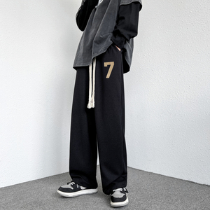 华夫格裤子男夏季薄款抽绳男裤宽松港风直筒裤高街ins潮牌休闲裤