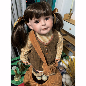 复古田园风可爱仿真洋娃娃60cm超大陶瓷站立娃娃古董摆件拍照道具