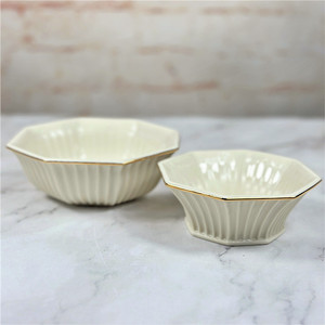 外贸陶瓷 出口美国lenox手绘描金浮雕条纹沙拉碗饭碗家居装饰品