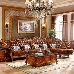 欧式真皮转角贵妃实木沙发组合美式头层牛皮L型客厅大小户型家具