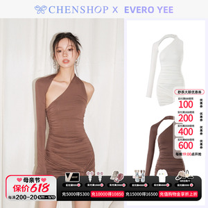 EveRo Yee时尚甜美斜肩连袖连衣裙小众百搭CHENSHOP设计师品牌